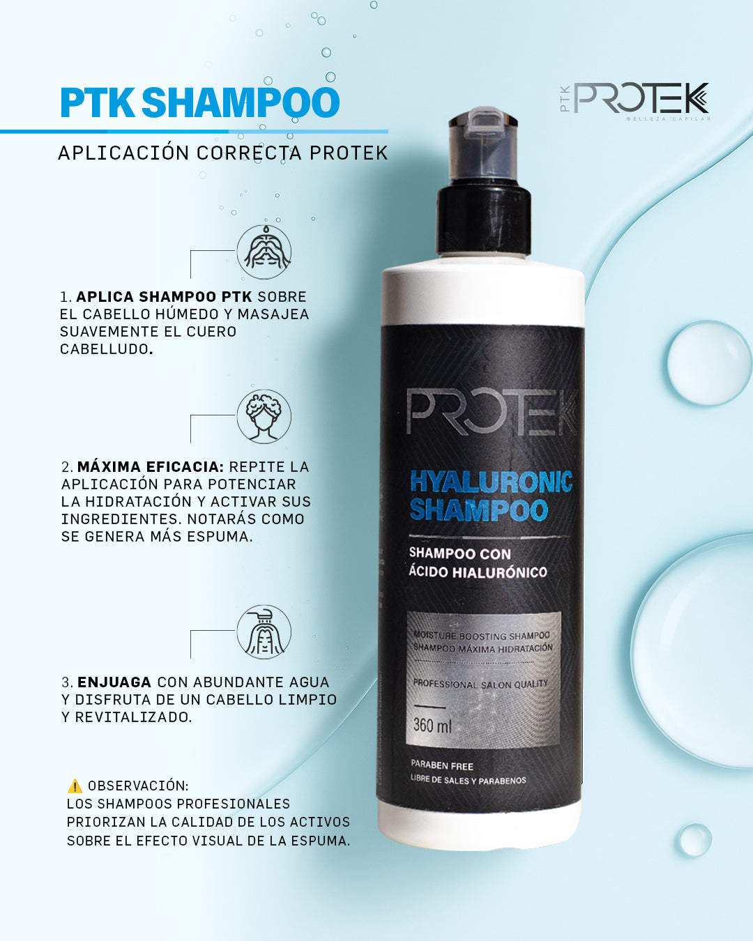 Shampoo con Ácido Hialurónico Hidratante para Cabello Seco Protek 360 mL