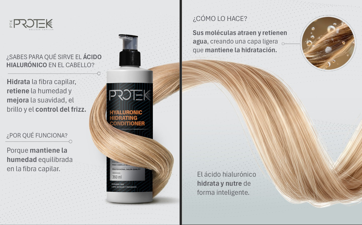 Acondicionador Hidratante con Ácido Hialurónico para Cabello Seco Protek 360 mL